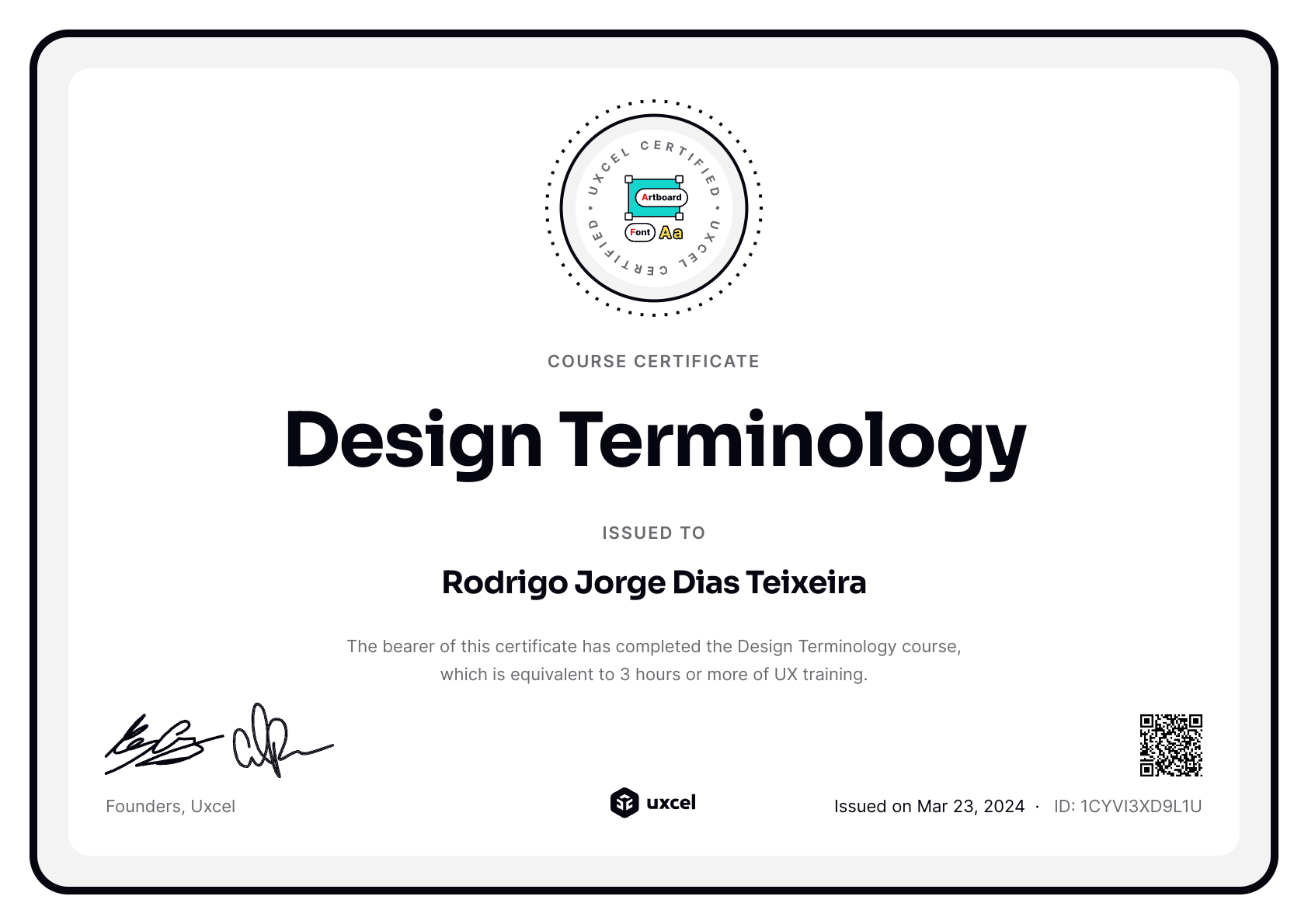 Rodrigo Jorge Dias Teixeira's certificate